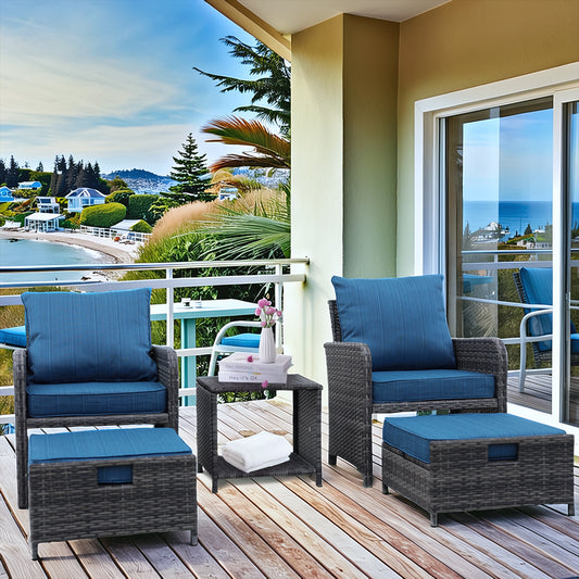 5 Pieces Wicker Patio Furniture Set Outdoor Patio Chairs with Ottomans Conversation Furniture with coffetable for Poolside Garden Balcony
