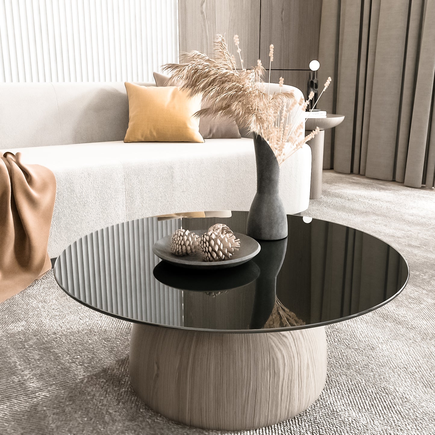 30' Inch Round Tempered Glass Table Top Black Glass 1/4' Inch Thick Round Polished Edge