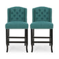 Solara Fabric Tufted Counter Stool with Nailhead Accents, Set of 2, Teal