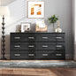 Modern black side cabinet with 6 drawers ,  Wood Chest of Drawers with Metal Handle,  Storage Organizer for Living Room , Bedroom or Hallway, Black
