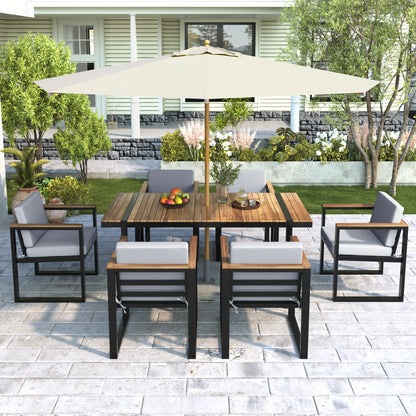 7 Pieces Outdoor Dining Set Patio Dining Table and Chair Set with and Removable Cushions for Patio, Backyard, Garden, Grey