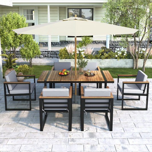 7 Pieces Outdoor Dining Set Patio Dining Table and Chair Set with and Removable Cushions for Patio, Backyard, Garden, Grey