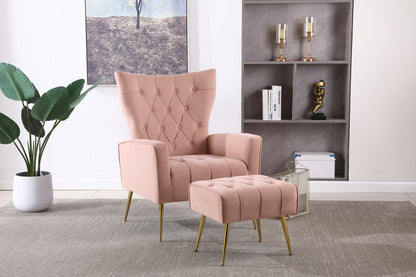Modern Accent Chair with Ottoman,  Comfy  Armchair for Living Room, Bedroom, Apartment, Office (Pink)