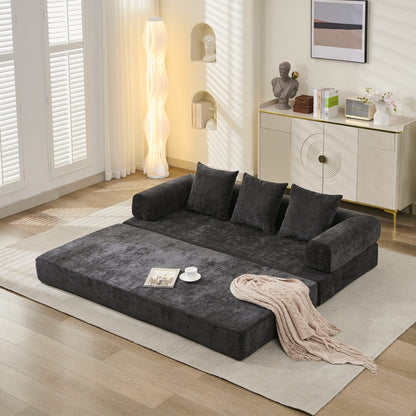 Comfy Convertible Folding Mattress Couch, Floor Sofa Bed, Chenille Floor Sofa with Armrest, Floor Sofa Lounge Couch for Living Room Bedroom Lounge Studio-Black