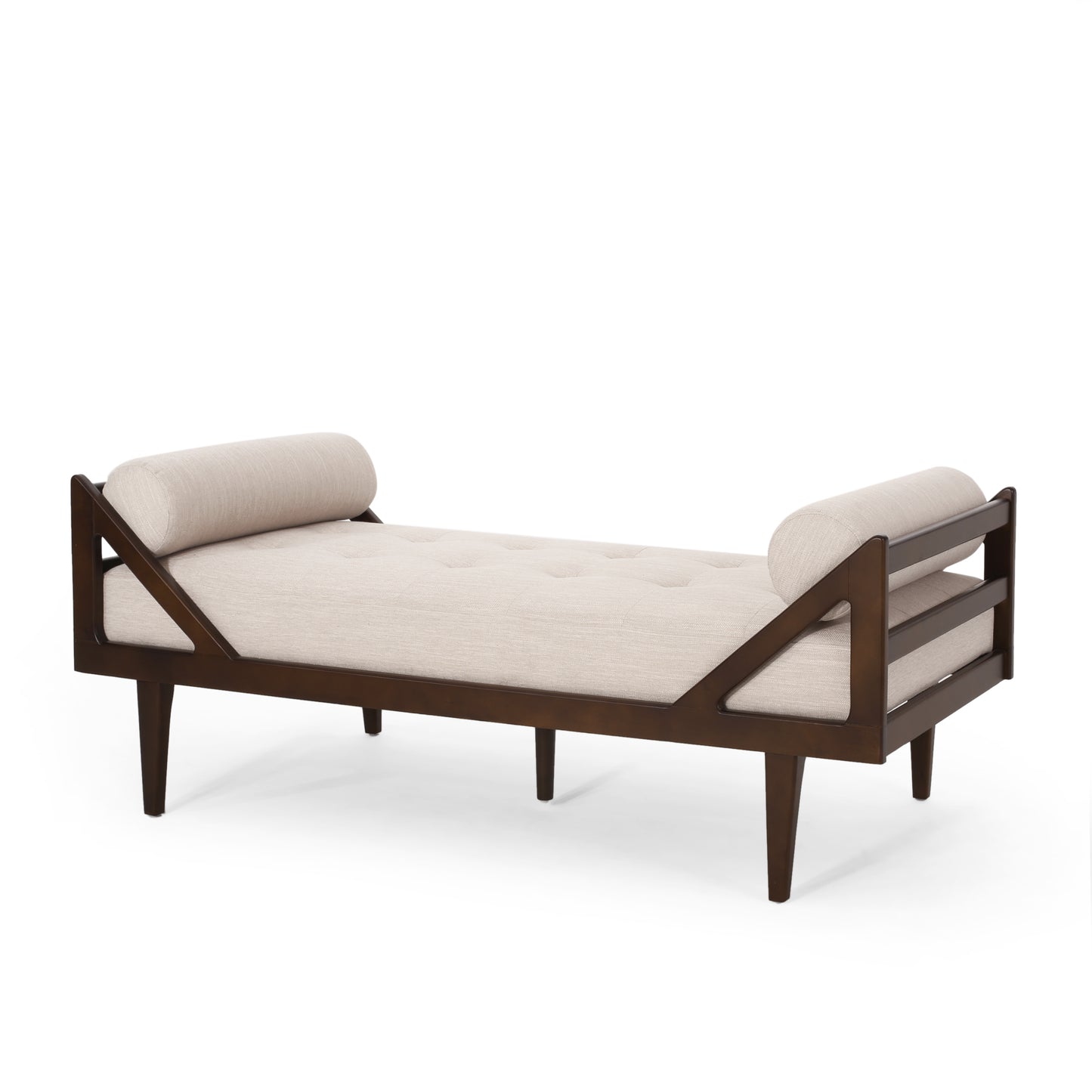 Modern Beige Fabric Chaise Lounge with Button Tufting and Bentwood Structure