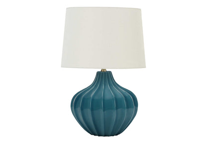Lighting, 24'h, Table Lamp, Blue Ceramic, Ivory / Cream Shade, Transitional