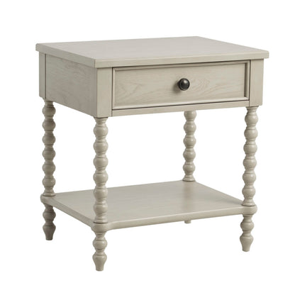 Nightstand Table with Drawer and Shelf in Antique Cream Solid Wood 24x18x26 Inches