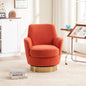 Teddy Swivel Barrel Chair, Swivel Accent Chairs Armchair for Living Room, Reading Chairs for Bedroom Comfy, Round Barrel Chairs with Gold Stainless Steel Base (Orange)