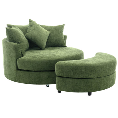 Orisfur Modern Chenille 360° Swivel Accent Barrel Chair with Storage Ottoman & 4 Pillows, Green