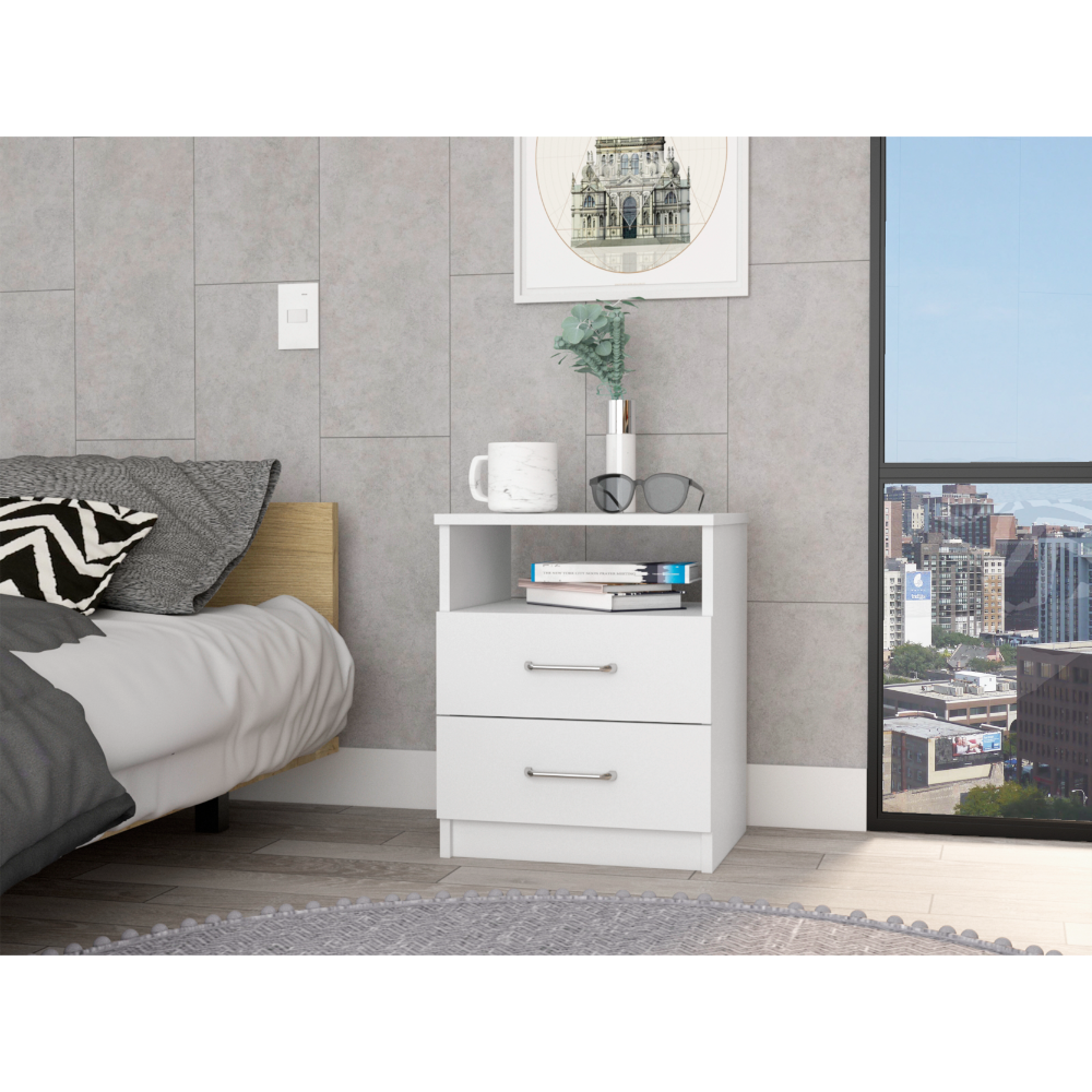 Nightstand 20'H, Two Drawers, Open Shelf, Superior Top, White