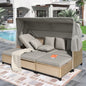 TOPMAX 4 Piece UV-Proof Resin Wicker Patio Sofa Set with Retractable Canopy, Cushions and Lifting Table,Brown
