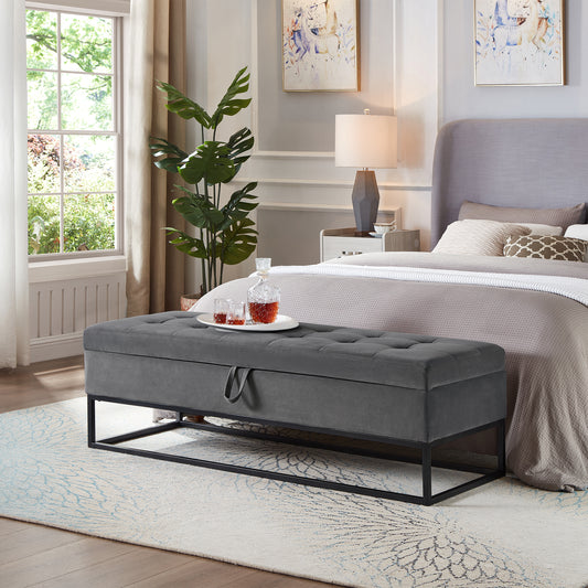 58.6' Bed Bench Metal Base with Storage Grey Velvet
