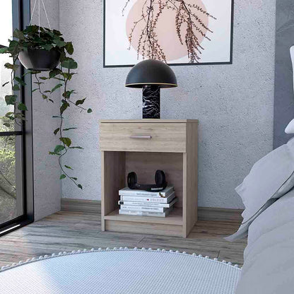 Nightstand Coco, Single Drawer, Lower Shelf, Light Gray Finish