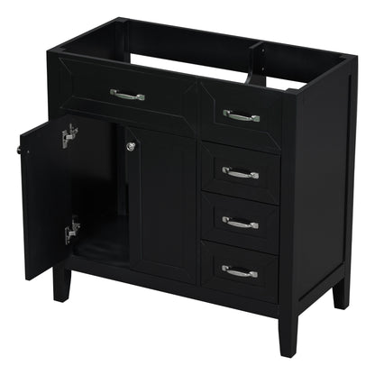 36' Bathroom Vanity without Sink, Cabinet Base Only, Bathroom Cabinet with Drawers, Solid Frame and MDF Board, Black