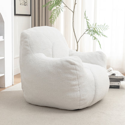 Comfy Bean Bag Chair with Filler, Tufted Memory Foam Sofa in White Teddy Fabric, Fluffy and Cozy Seating for Dorm, Apartment, or Living Room