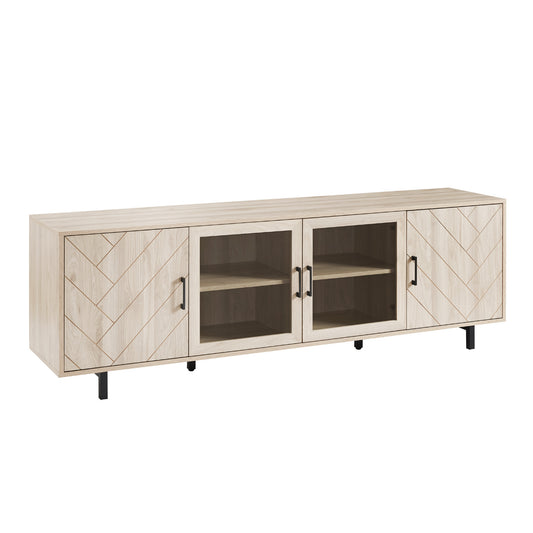 Modern Scandinavian 4-Door Herringbone 70' TV Stand for TVs up to 80' - Birch