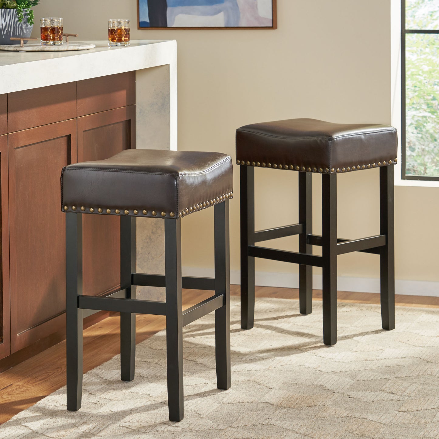 [OLD SKU: 74515.00] 30-inch Backless Brown Faux  Leather Counter Stool (Set of 2)