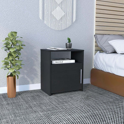 Nightstand, Single Door Cabinet, Metal Handle, One Shelf, Superior Top, Black
