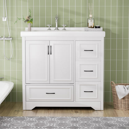 36'' Bathroom Vanities with Single Sink, Modern Under mount Bathroom Sink Cabinet with 2 Closing Doors & 4 Drawers. White, 35.8''W x 19.7''D x 35.4''H.