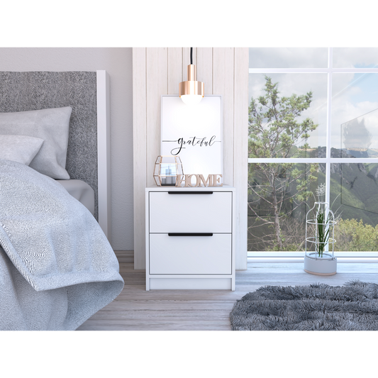 Modern Nightstand 19' H, Two Drawers, White