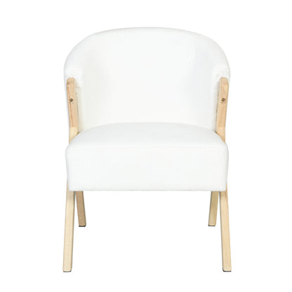 Modern Accent Chair with White Polyester Upholstery and Solid Wood Frame, Minimalist Lounge Chair for Living Room, Bedroom, or Office