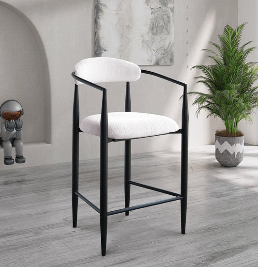 Modern Boucle Bar Stools Set of 2 Modern Upholstered Bar Height Barstools Vintage High Island Chairs with Metal Frame/Back/Arms for Kitchen/Home Pub/Dining Room