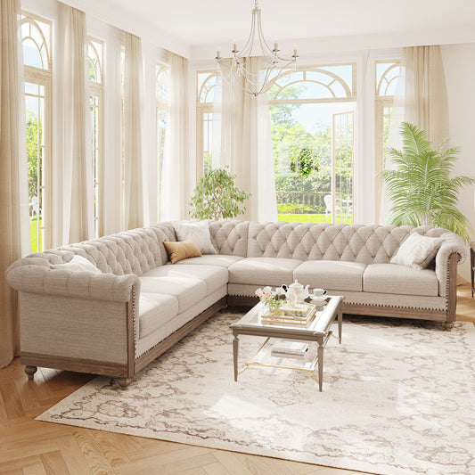 Mirod Comfy Large Sectional Sofa with Wooden Legs, Retro Style for Living Room