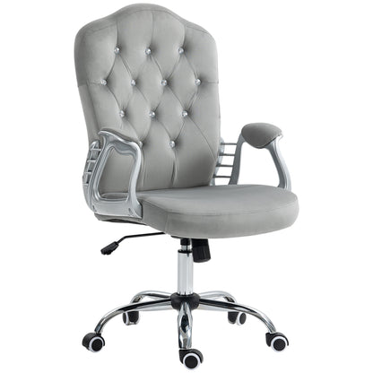 Vinsetto Home Office Chair, Velvet Computer Chair, Button Tufted Desk Chair with Swivel Wheels, Adjustable Height, and Tilt Function, Light Gray