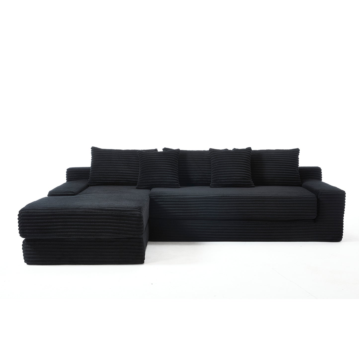 Modern L-Shaped Sectional Couch with Memory Foam and Steel Frame in Black Corduroy for Living Room