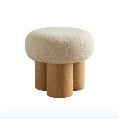 W8017-1 Mushroom Stool with Greige Plush Cushion, Wooden Barrel PVC Pipe, Walnut Finish