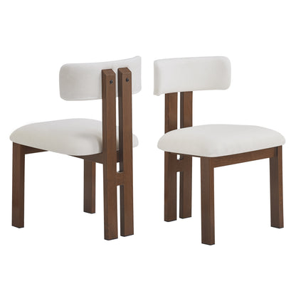 Modern Upholstered Armless Dining Chairs with Metal Legs, White Fabric, Set of 2