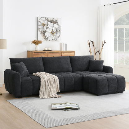 [VIDEO] 110' Modular Sectional Sofa, L Shape with Extra-large Seat, Pull-line Design, Movable Ottoman, High Density Foam, Free Combination, Sturdy Metal&Wood Frame, Boucle Fabric, 3 Colors