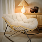 Outdoor Rocking Chair, Patio Egg Rocking Chair, Indoor Papasan Chair, Rattan Wicker Lounge Chair, Modern Royal Chair for Bedroom, Living Room, Porch, Garden,Lawn-Beige