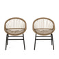 Outdoor Accent Chair with Curved Back and Basket Frame, Set of 2, Light Brown and Beige