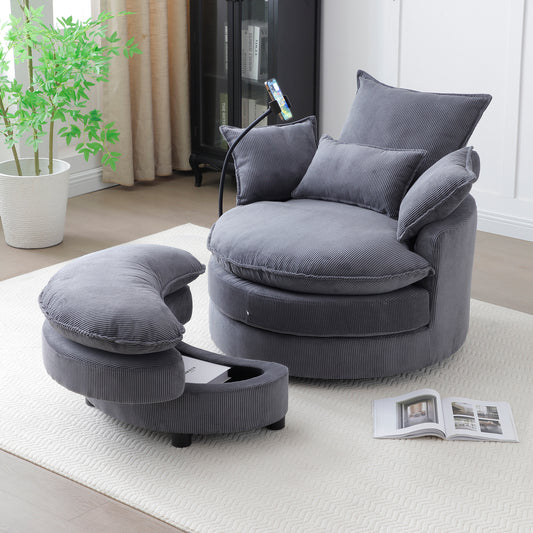 360° Swivel Accent Barrel Chair Modern Comfy Round Reading Sofa Swivel Chairs Circle Lounge Chair for Bedroom Living Room w/4 Pillow Lower Seating Heigh (Grey)