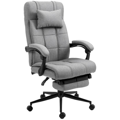Vinsetto Executive Office Chair with Adjustable Height, Retractable Footrest, and Headrest in Light Grey Linen-Feel Fabric