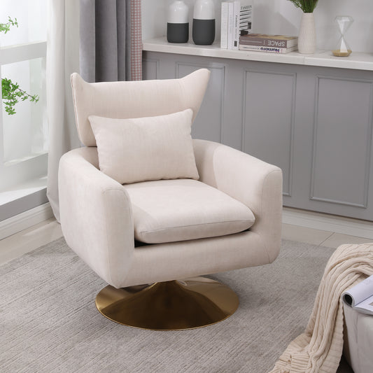 Classic Mid-Century 360-degree Swivel  Accent Chair, Beige Linen