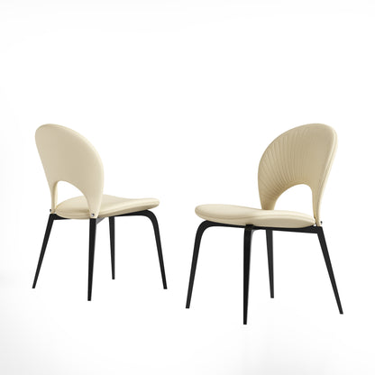 Modern PU-Leather Chairs with Metal Legs & Backrest, White, Set of 2 for Living Room & Dining Room