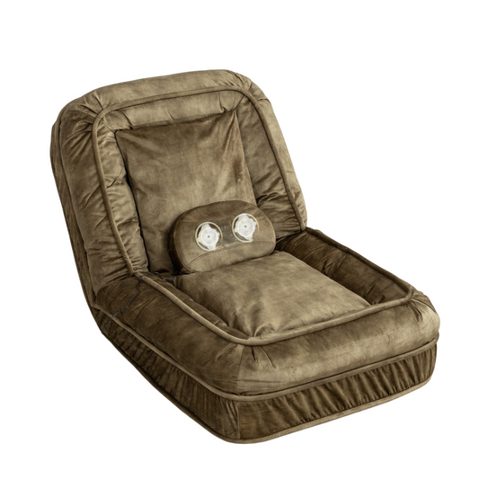 Upholstered Human Dog Bed for Adults and Pets – Bean Bag Floor Sofa with Massage Pillow, 5 Adjustable Positions & 2 Soft Pillows – Green Velvet with Foam and Iron-Plastic Frame