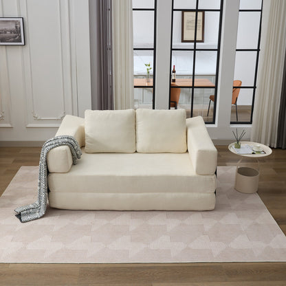 Modern Minimalist Sofa, Fold-Out Sofa Bed, Convertible Chair Floor Couch & Sleeping Mattress for Living room, Bedroom, Apartment, Removable Backrest, White