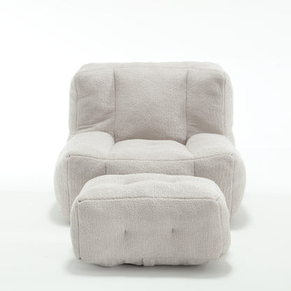 Modern Indoor Fluffy Bean Bag Chair with Memory Foam and Ottoman, Super Soft Velvet,  38.5x36.6x30 inches