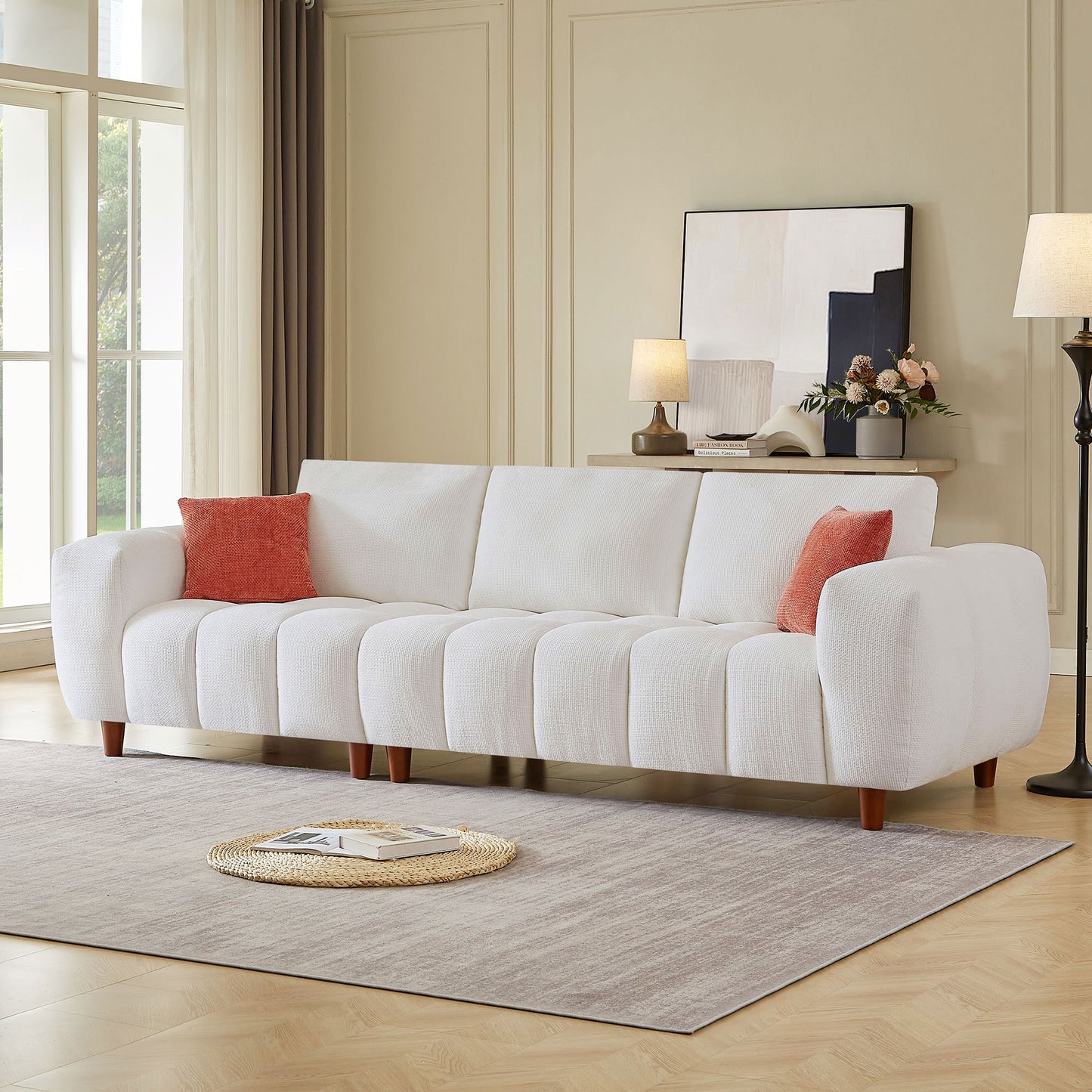(without ottman) 111.81 Inch Sectional Sofa Couch,Sofa with Fabric Couch,Modern Design Cream Style Marshmallow Sofa for Living Room and Office,White