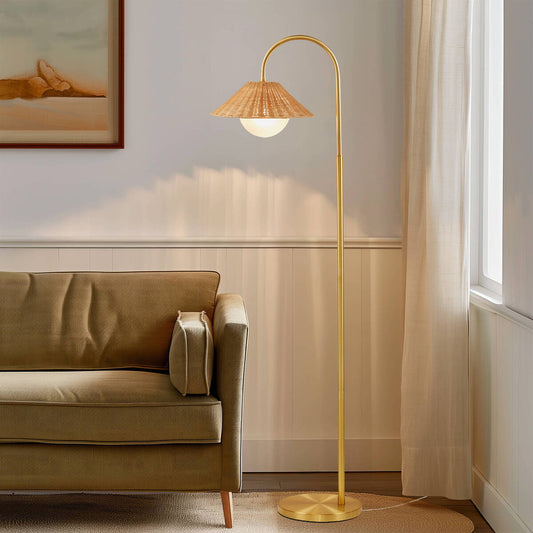 Rattan Weave Shade Floor Lamp Gold/Natural See below