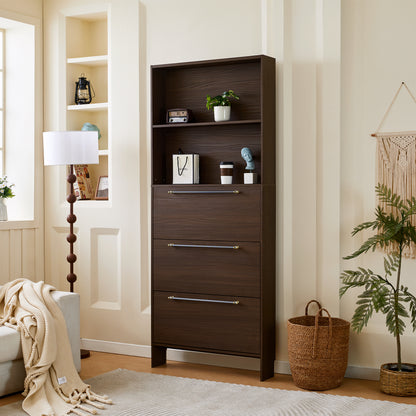 Shoe Cabinet with 3 Flip Drawers,Narrow Shoe Rack Cabinet, Entryway Shoe Storage Cabinet with Open Shelves, Freestanding Hidden Shoe Rack Organizer with Solid Wood Legs for Hallway, Living Room, Large