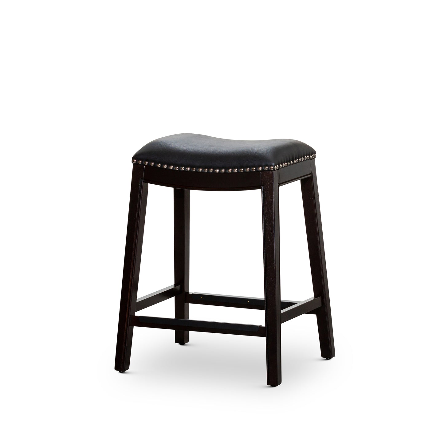 24' Counter Stool, Espresso Finish, Black Leather Seat