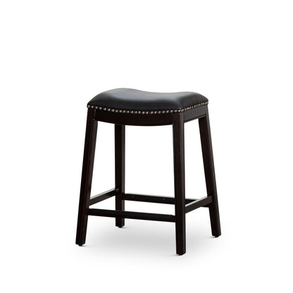 24' Counter Stool, Espresso Finish, Black Leather Seat