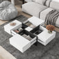 ON-TREND Unique Design Coffee Table with 4 Hidden Storage Compartments, Square Cocktail Table with Extendable Sliding Tabletop, UV High-gloss Design Center Table for Living Room, 31.5'x 31.5'