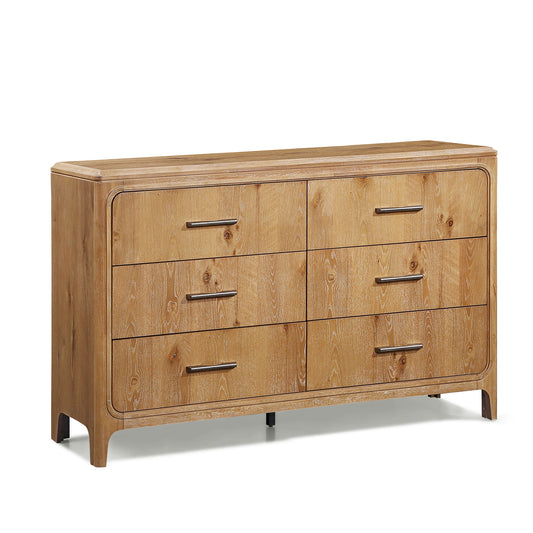 1pc Natural Wood Finish Six Drawer Dresser Wooden Bedroom Furniture