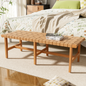 Stylish Acacia Wood Bedroom Bench with Woven PU Leather Seat
