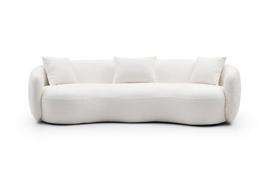 Mid Century Modern Curved Living Room Sofa, 4-Seat Boucle Fabric Couch for Bedroom, Office, Apartment, off white(beige and white)